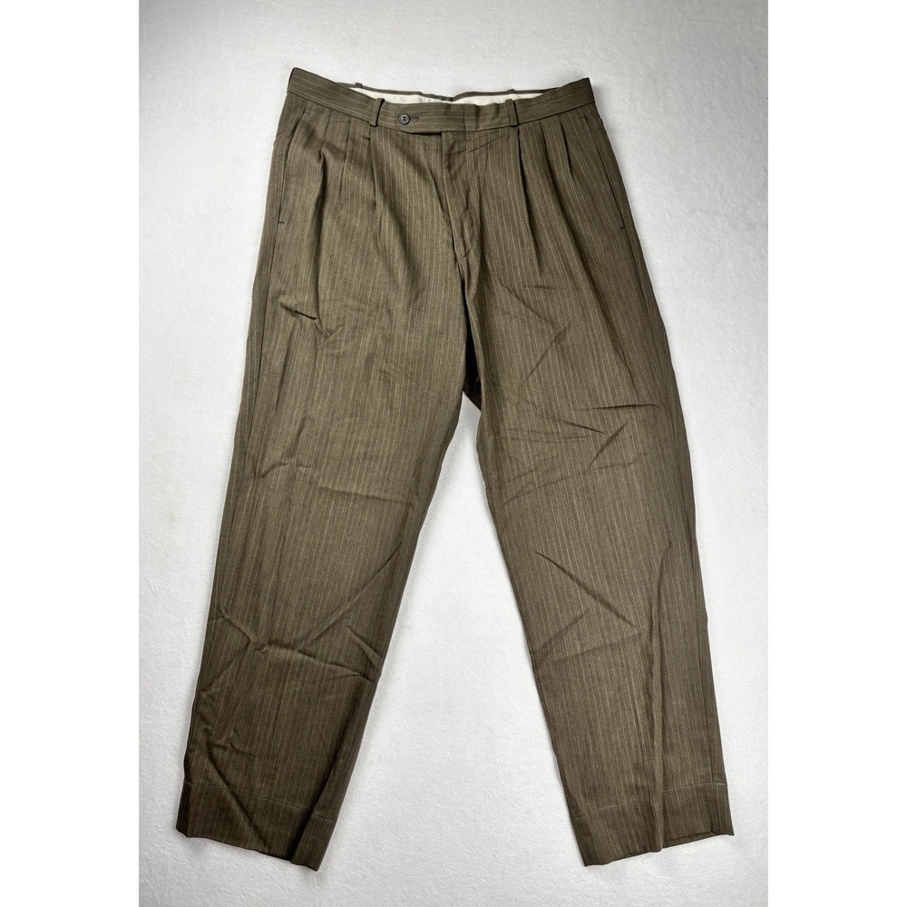 Barry Pleated Dress Pants Brown Pinstripe Classic Fit Size 34x30